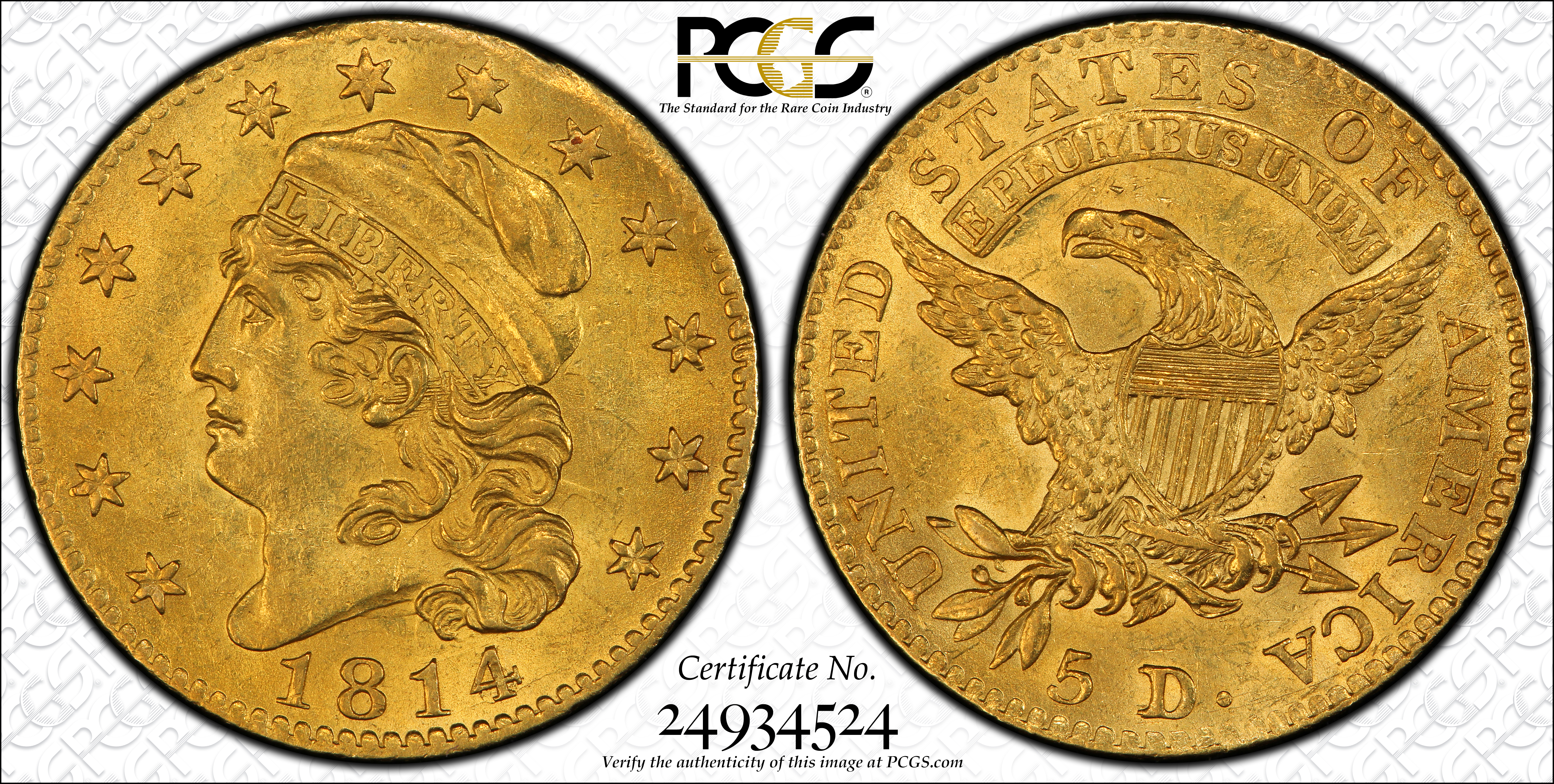 image for: 1814/3 Capped Head Left Half Eagle. BD-1. Rarity-4+. MS-62+ (PCGS). CAC. CMQ.