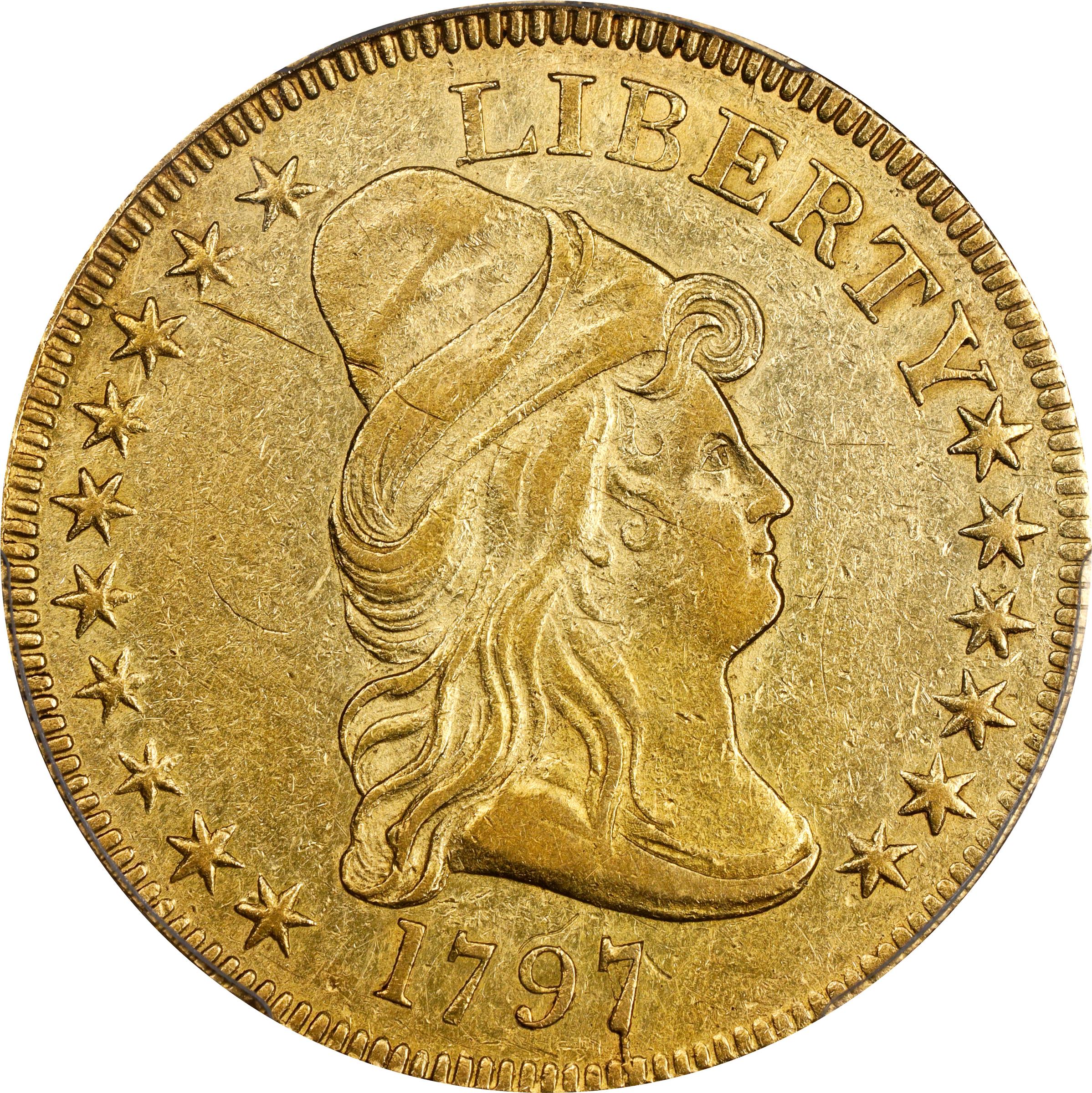 image for: 1797 Capped Bust Right Eagle. Heraldic Eagle. BD-3, Taraszka-11. Rarity-5. AU Details--Scratch (PCGS).