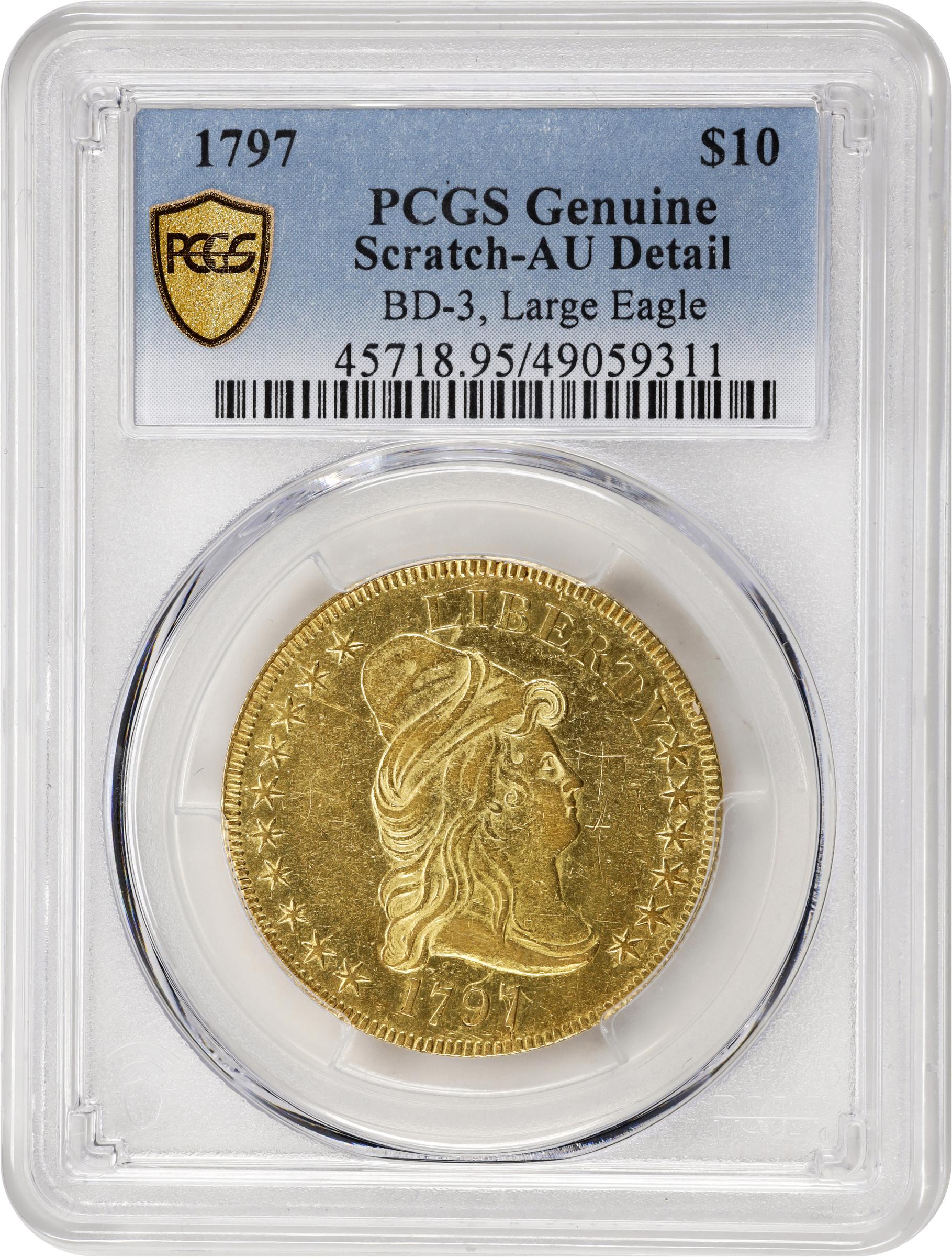 image for: 1797 Capped Bust Right Eagle. Heraldic Eagle. BD-3, Taraszka-11. Rarity-5. AU Details--Scratch (PCGS).