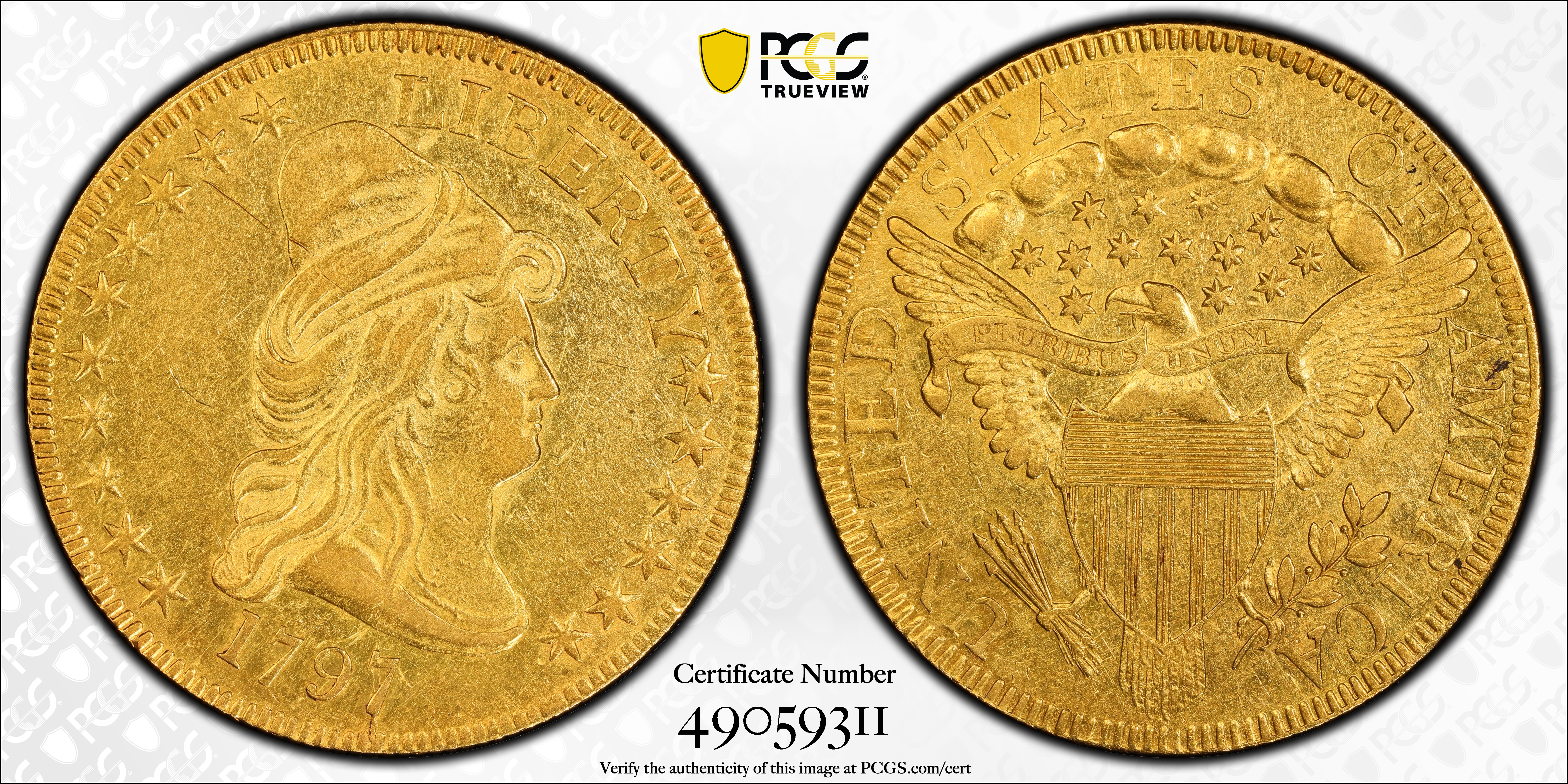 image for: 1797 Capped Bust Right Eagle. Heraldic Eagle. BD-3, Taraszka-11. Rarity-5. AU Details--Scratch (PCGS).