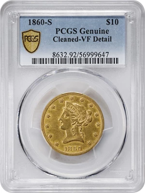image for: 1860-S Liberty Head Eagle. VF Details--Cleaned (PCGS).