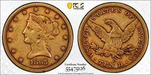 image for: 1865-S Liberty Head Eagle. 865/Inverted 186. VF-20 (PCGS).