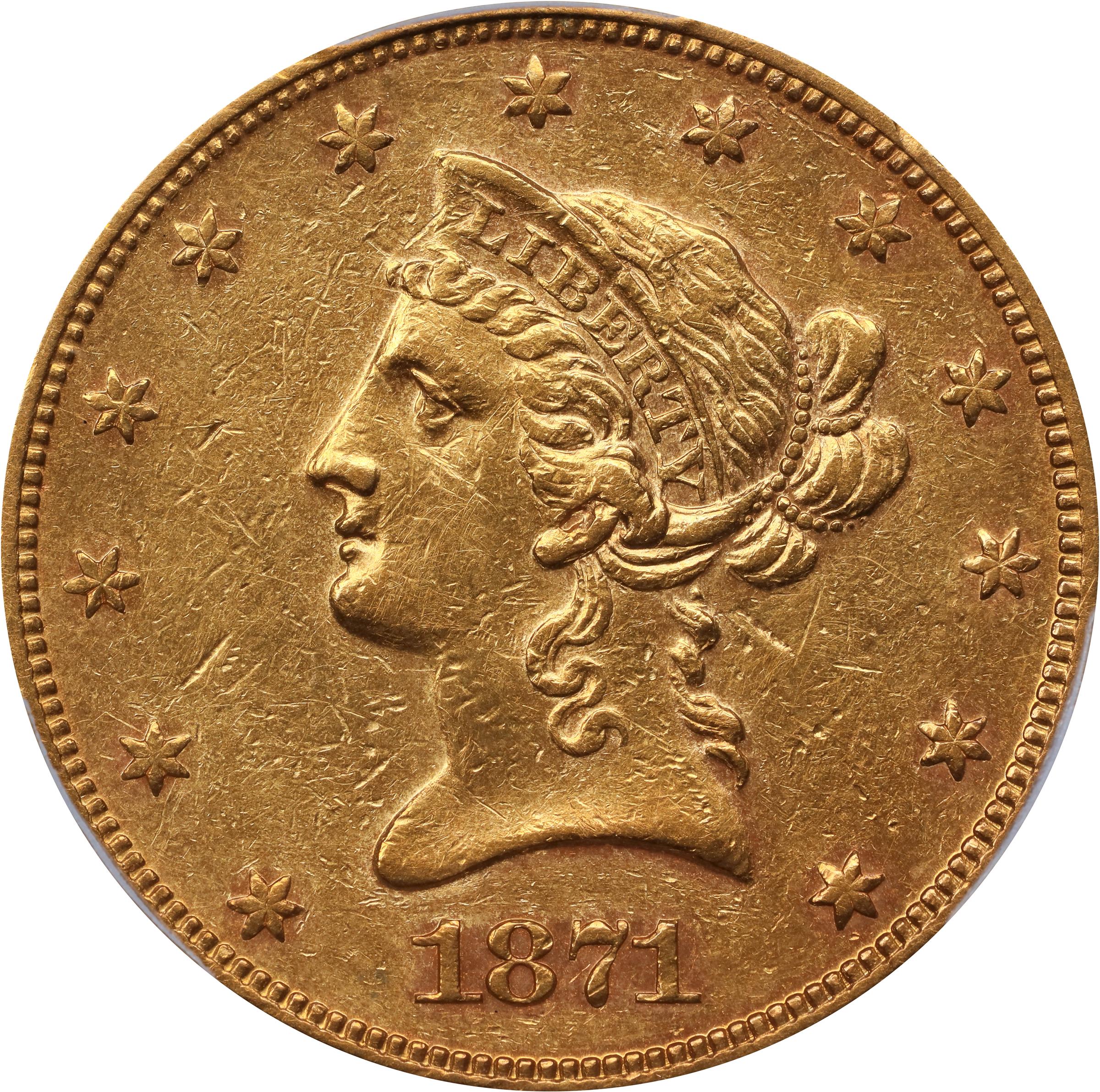 image for: 1871 Liberty Head Eagle. AU Details--Repaired (PCGS).