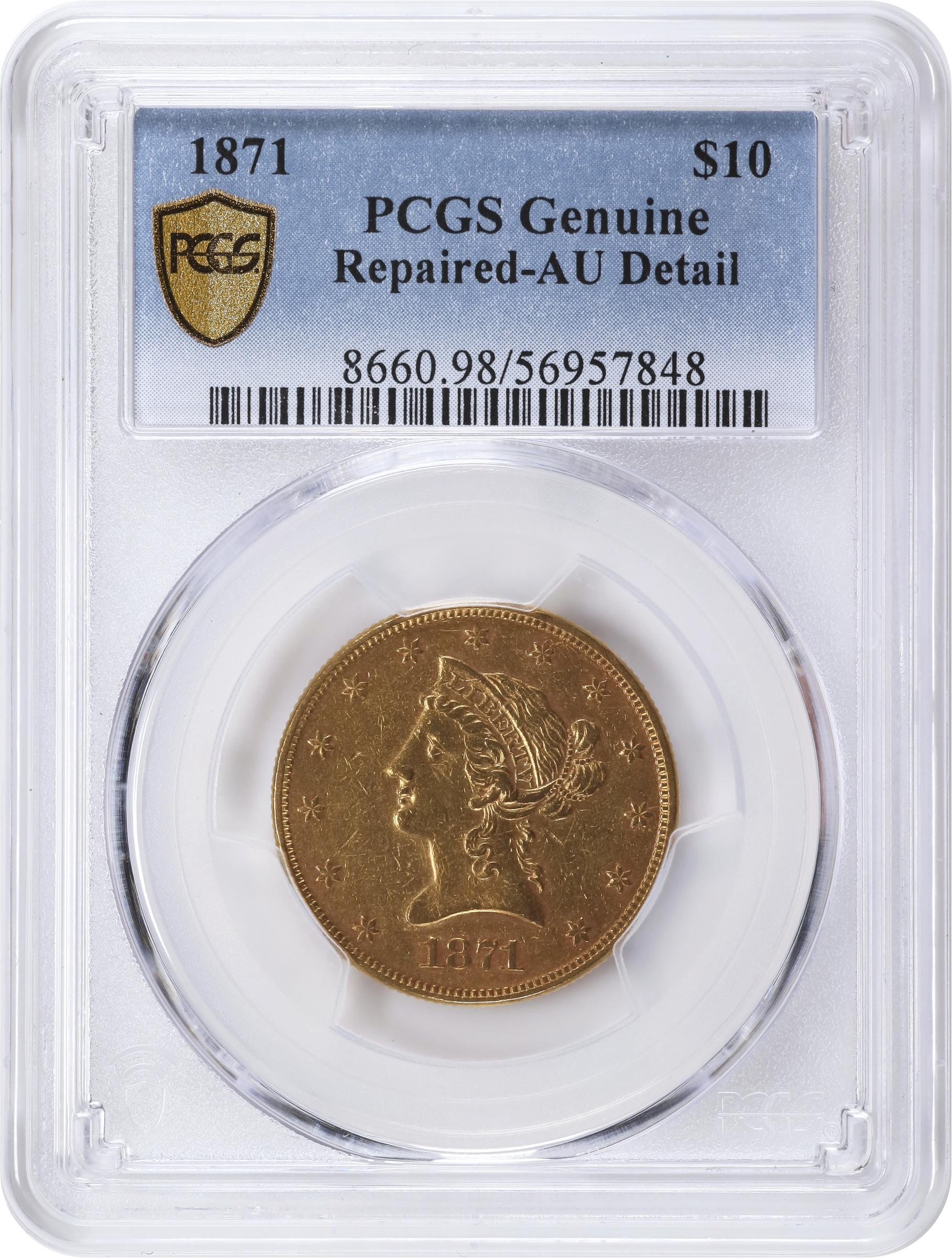 image for: 1871 Liberty Head Eagle. AU Details--Repaired (PCGS).