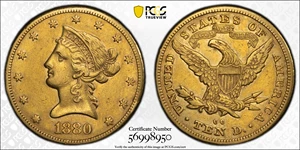 image for: 1880-CC Liberty Head Eagle. EF Details--Harshly Cleaned (PCGS).
