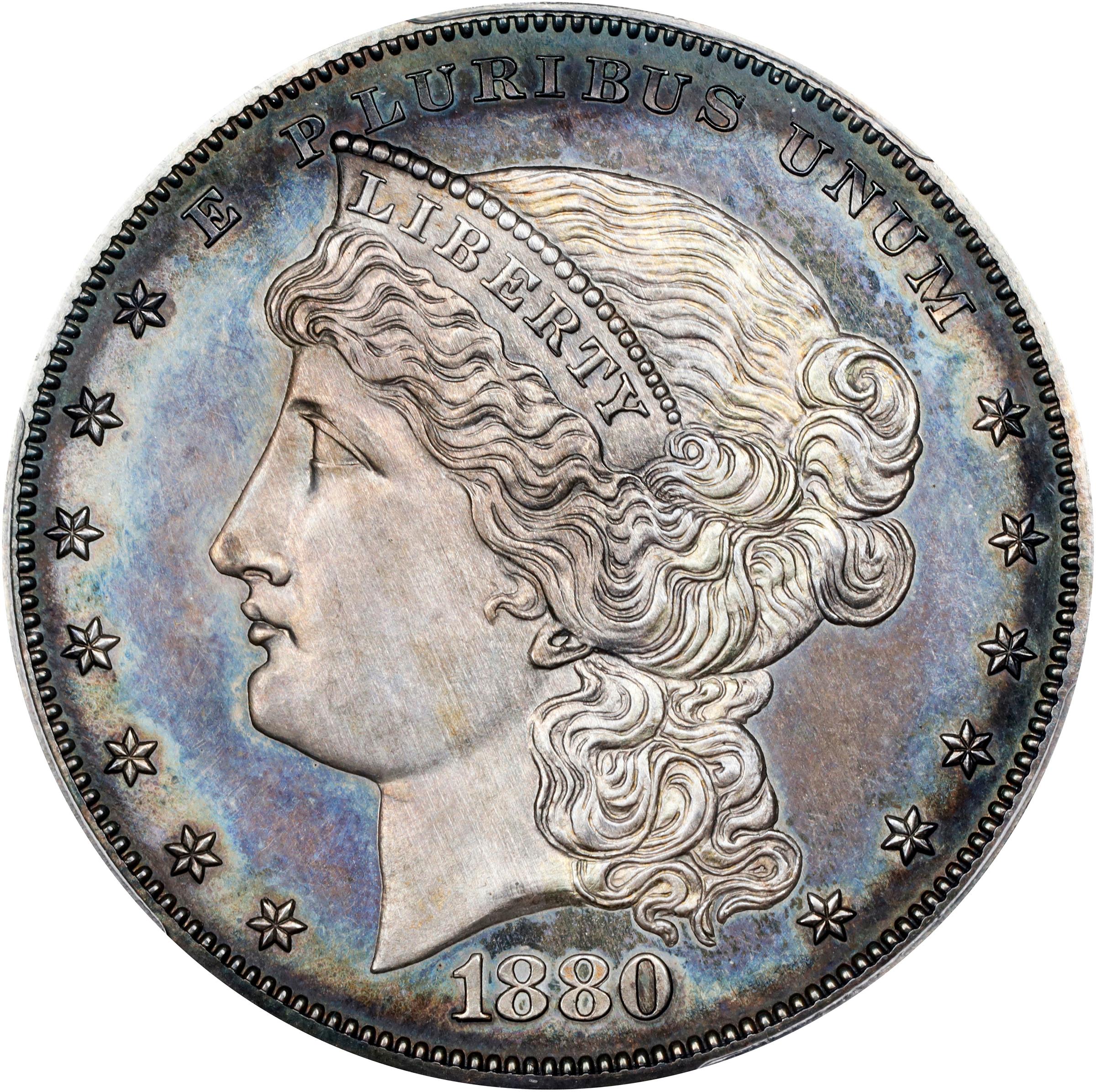 image for: 1880 Pattern Goloid Metric Dollar. Judd-1645, Pollock-1845. Rarity-6+. Silver (Metric Alloy). Reeded Edge. Proof-65 (PCGS).