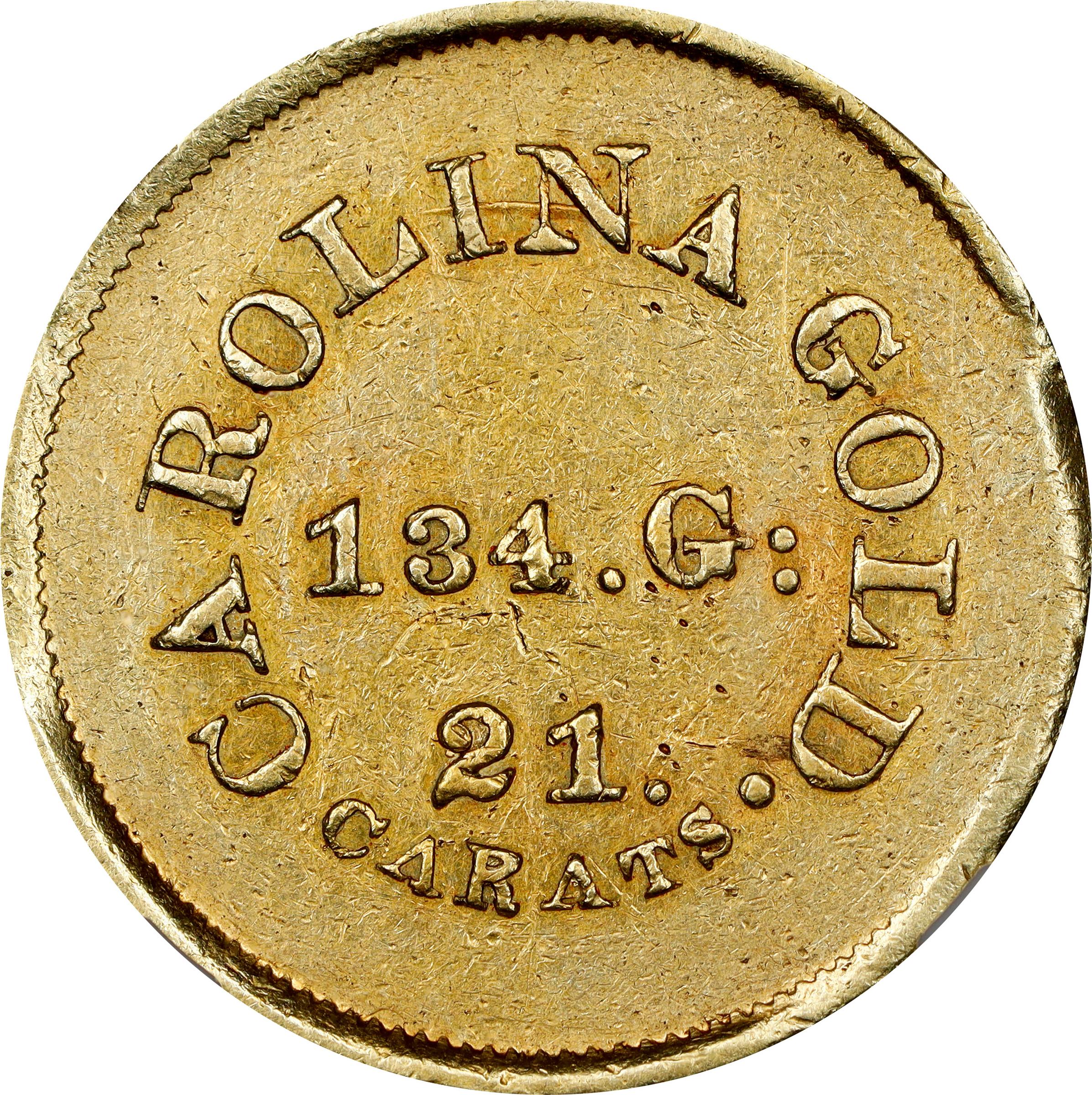 image for: Undated (1842-1852) August Bechtler $5. K-27. Rarity-5+. 134.G:, 21 CARATS. EF-45 (NGC).