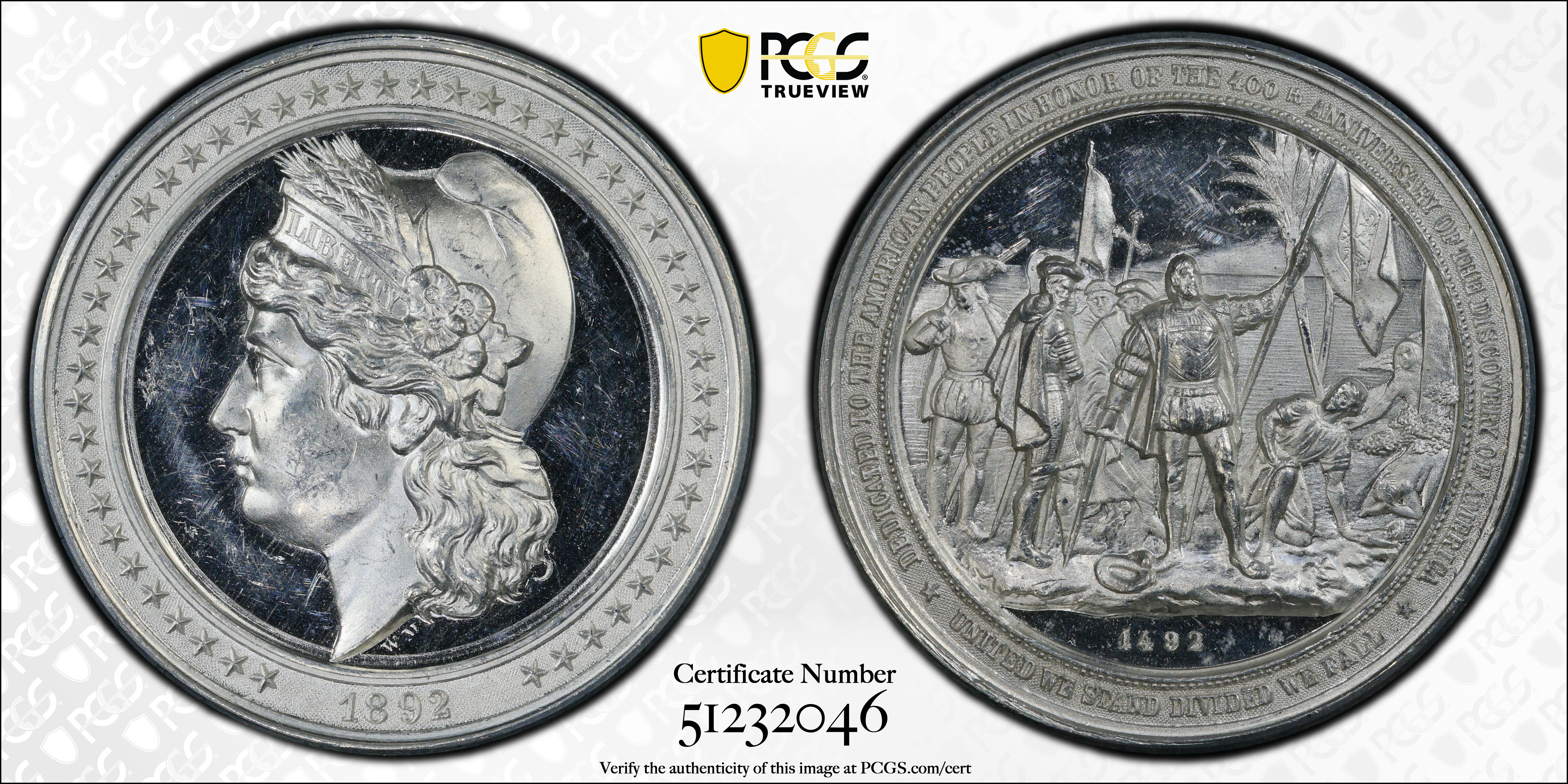 image for: 1892 World's Columbian Exposition. Liberty Head Dollar. HK-222, SH 6-79 AL, Eglit-51. Rarity-3. Aluminum. Proof-62 Deep Cameo (PCGS).