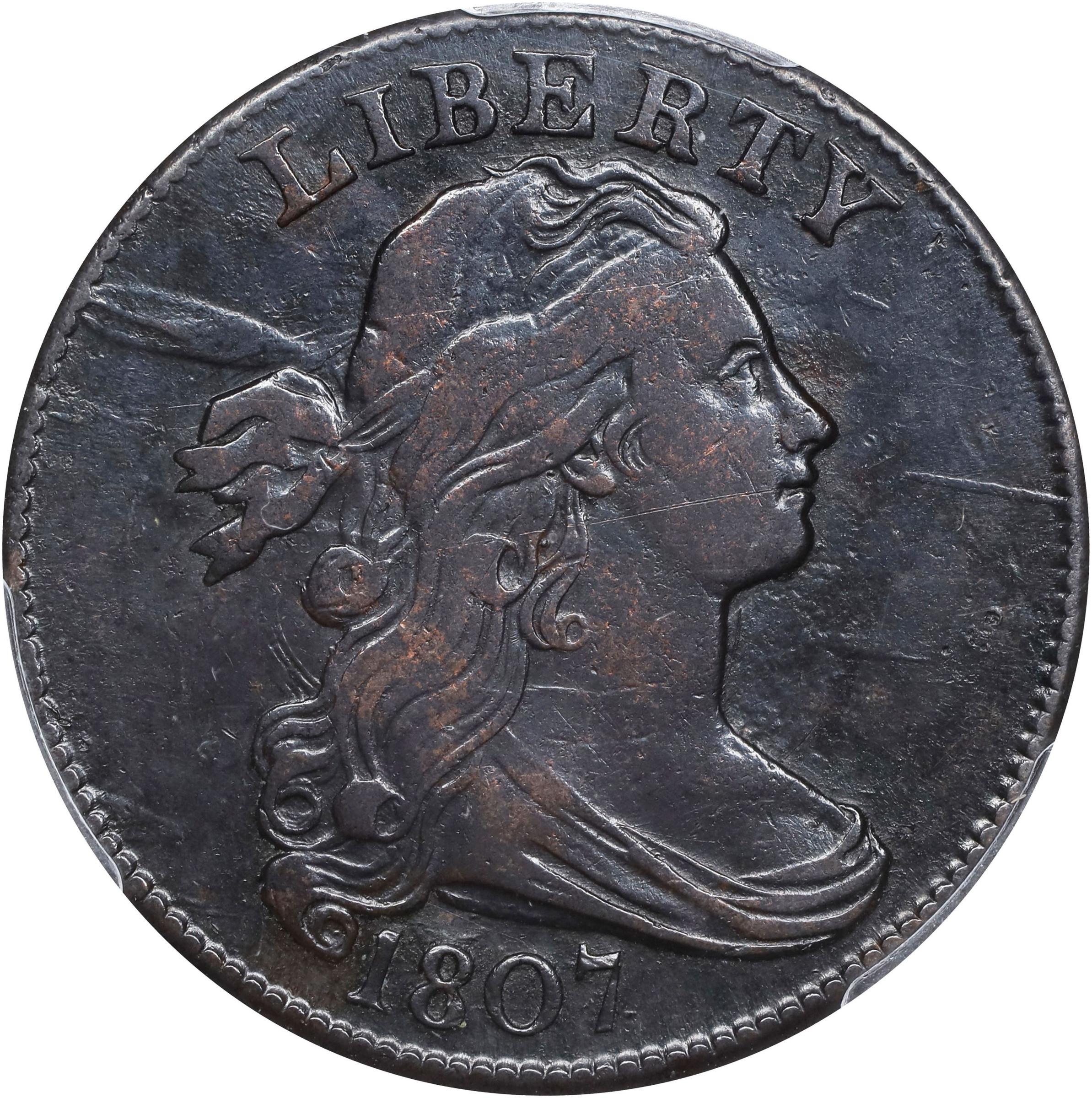 image for: 1807 Draped Bust Cent. S-271, B-1. Rarity-1. Comet Variety. EF Details--Corrosion Removed (PCGS).