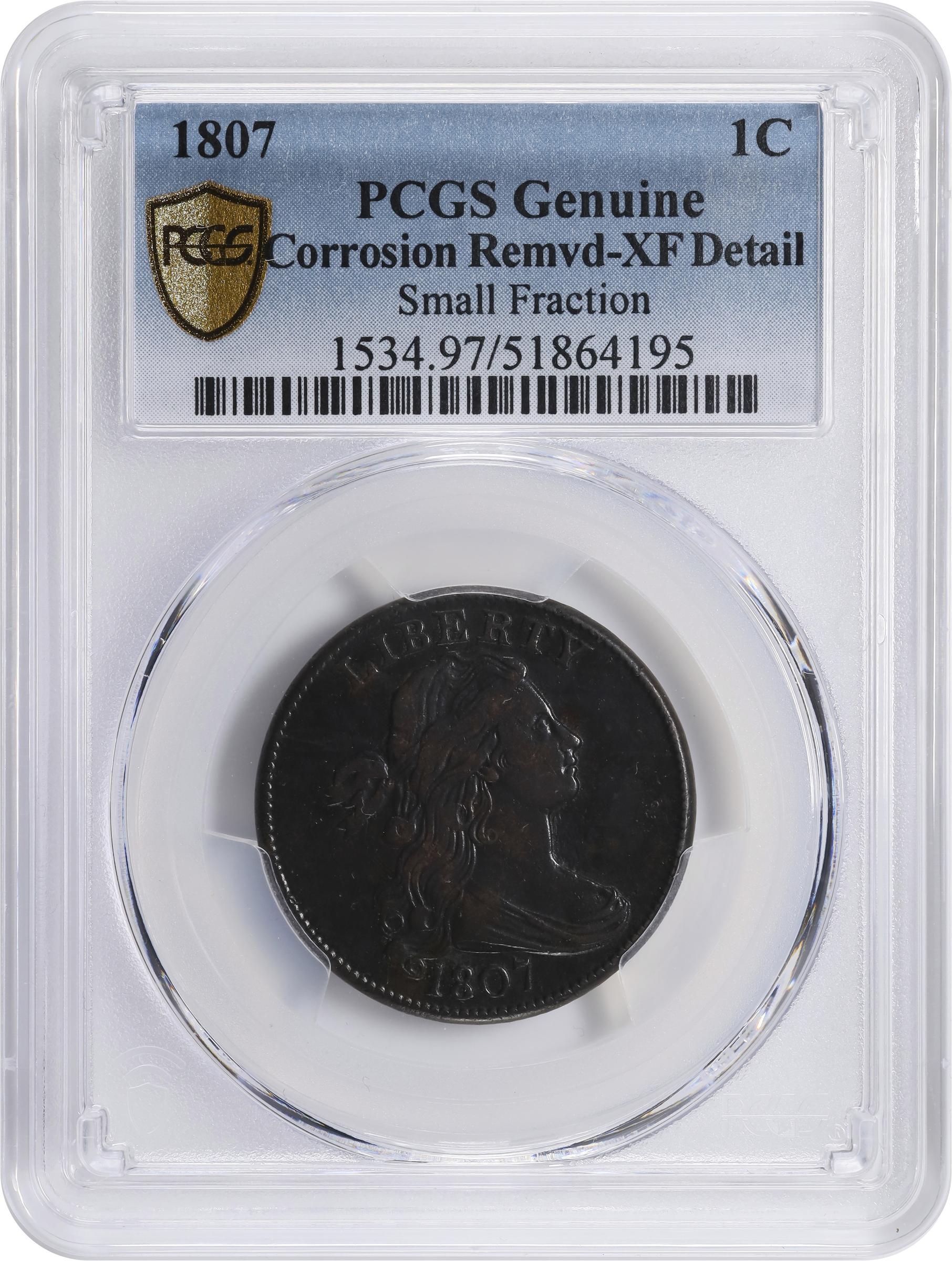 image for: 1807 Draped Bust Cent. S-271, B-1. Rarity-1. Comet Variety. EF Details--Corrosion Removed (PCGS).