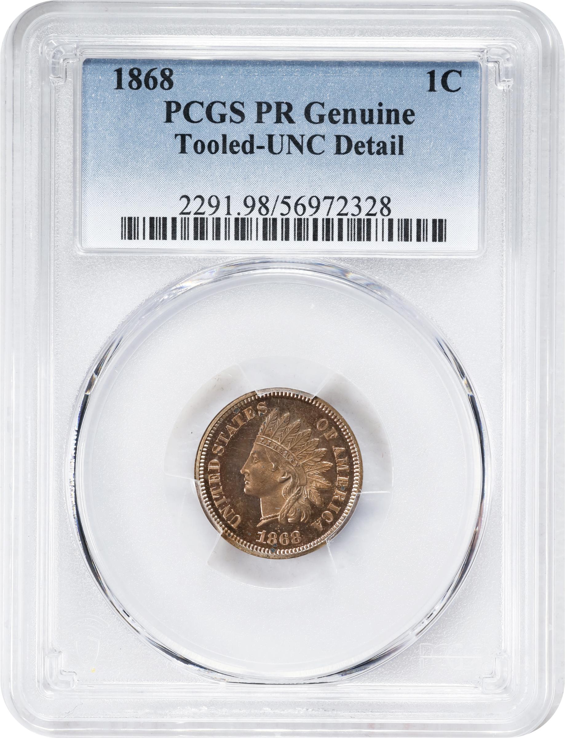 image for: 1868 Indian Cent. Proof. Unc Details--Tooled (PCGS).