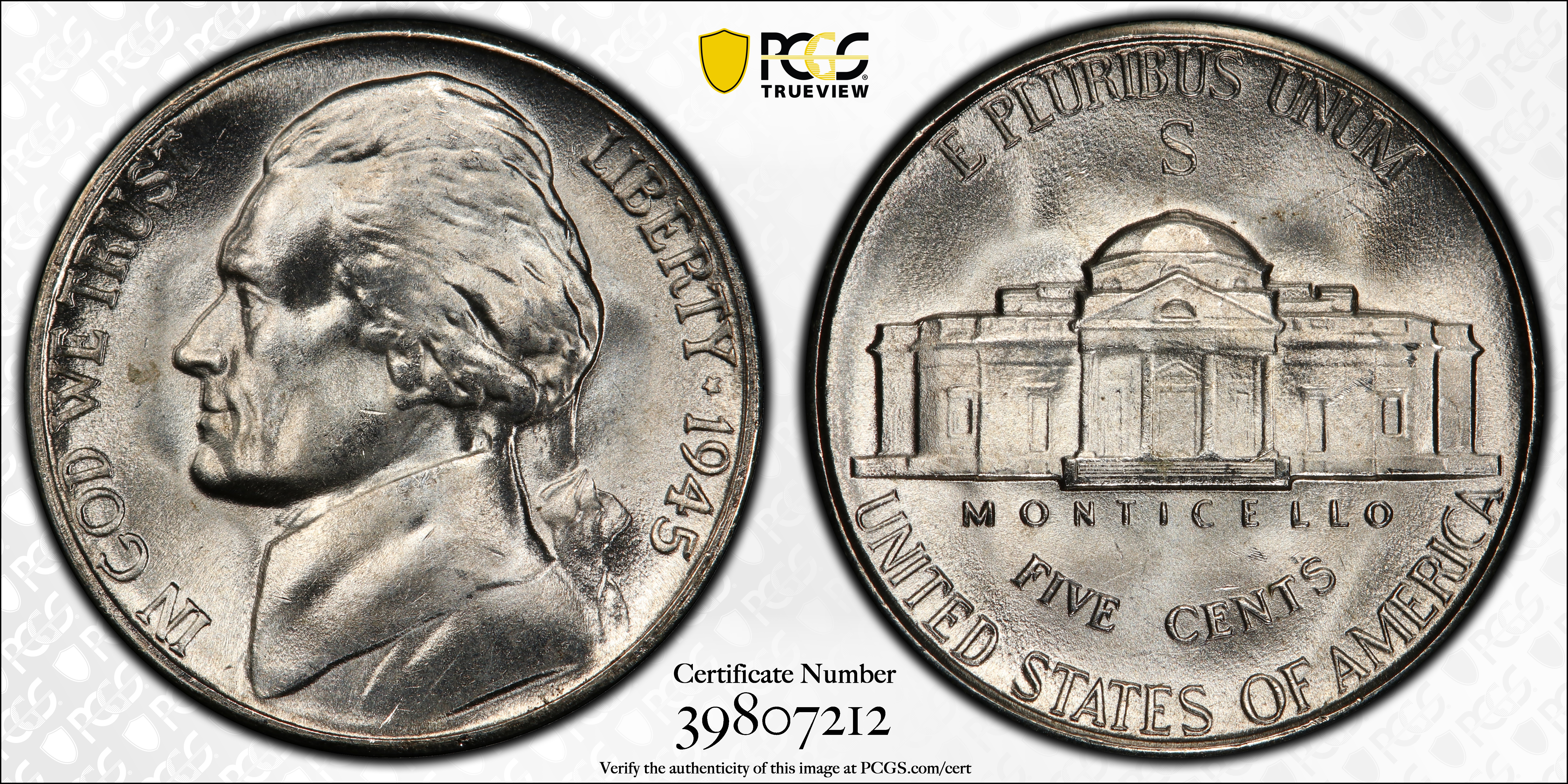 image for: 1945-S Jefferson Nickel. MS-66+ FS (PCGS).