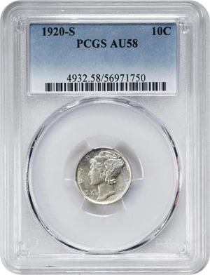 image for: 1920-S Mercury Dime. AU-58 (PCGS).