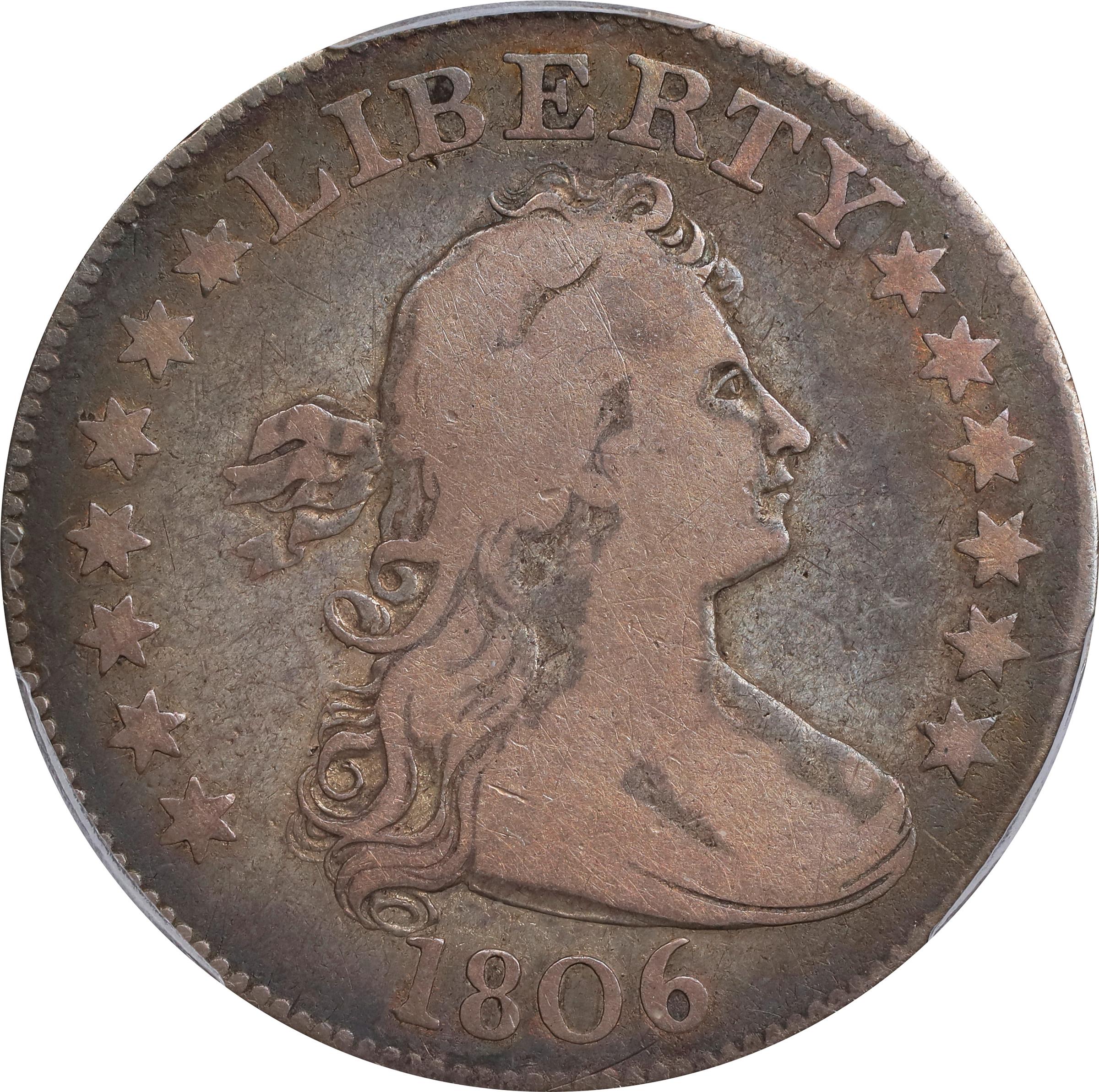 image for: 1806 Draped Bust Quarter. B-7. Rarity-5. VG-10 (PCGS).