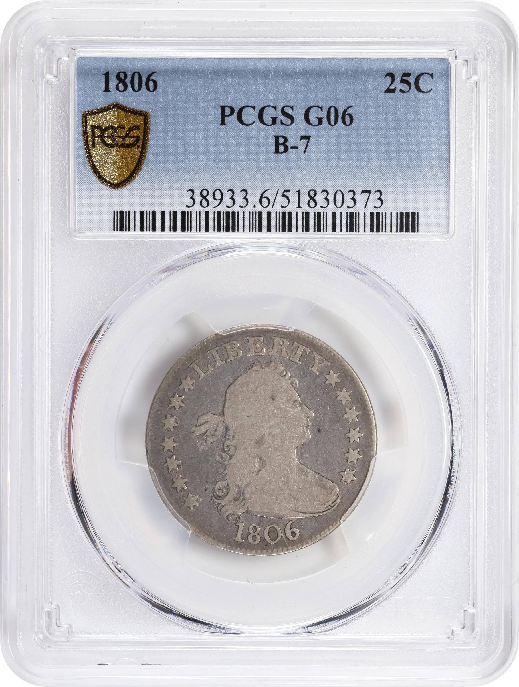 image for: 1806 Draped Bust Quarter. B-7. Rarity-5. Good-6 (PCGS).