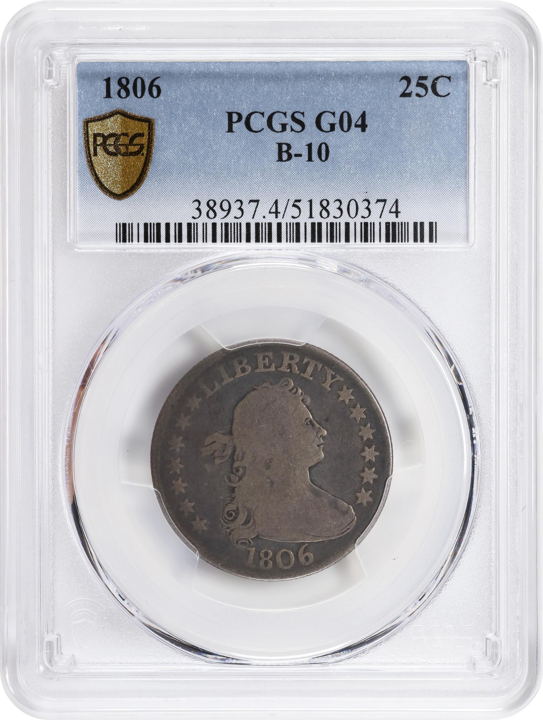 image for: 1806 Draped Bust Quarter. B-10. Rarity-5. Good-4 (PCGS).