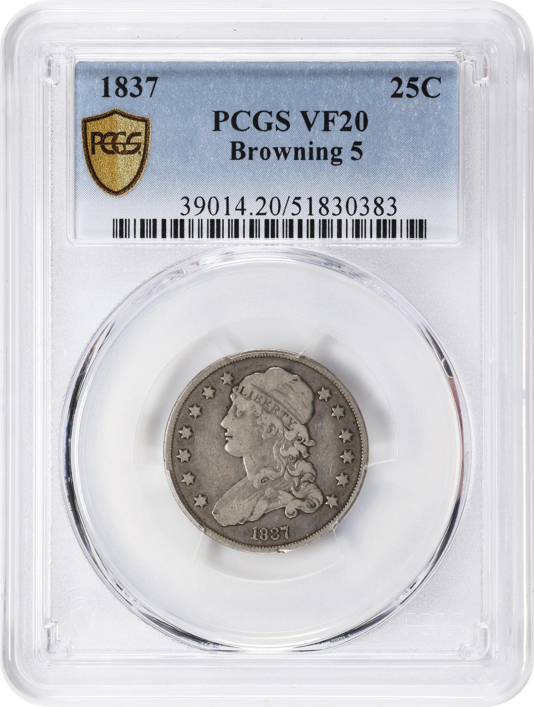 image for: 1837 Capped Bust Quarter. B-5. Rarity-5. VF-20 (PCGS).