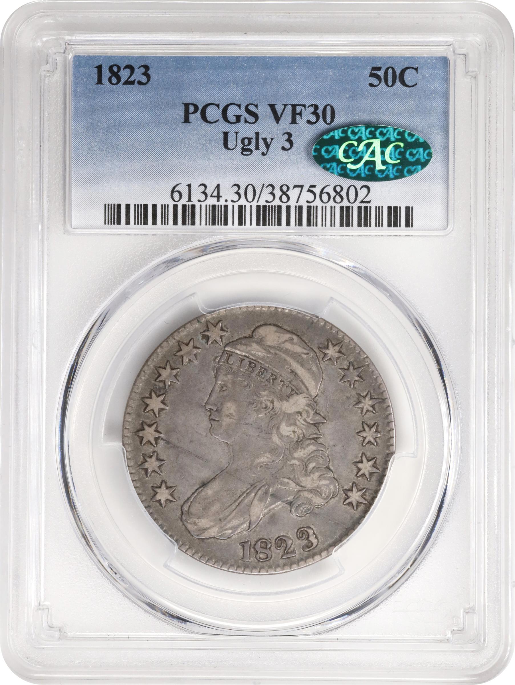 image for: 1823 Capped Bust Half Dollar. O-110a. Rarity-1. Ugly 3. VF-30 (PCGS). CAC.