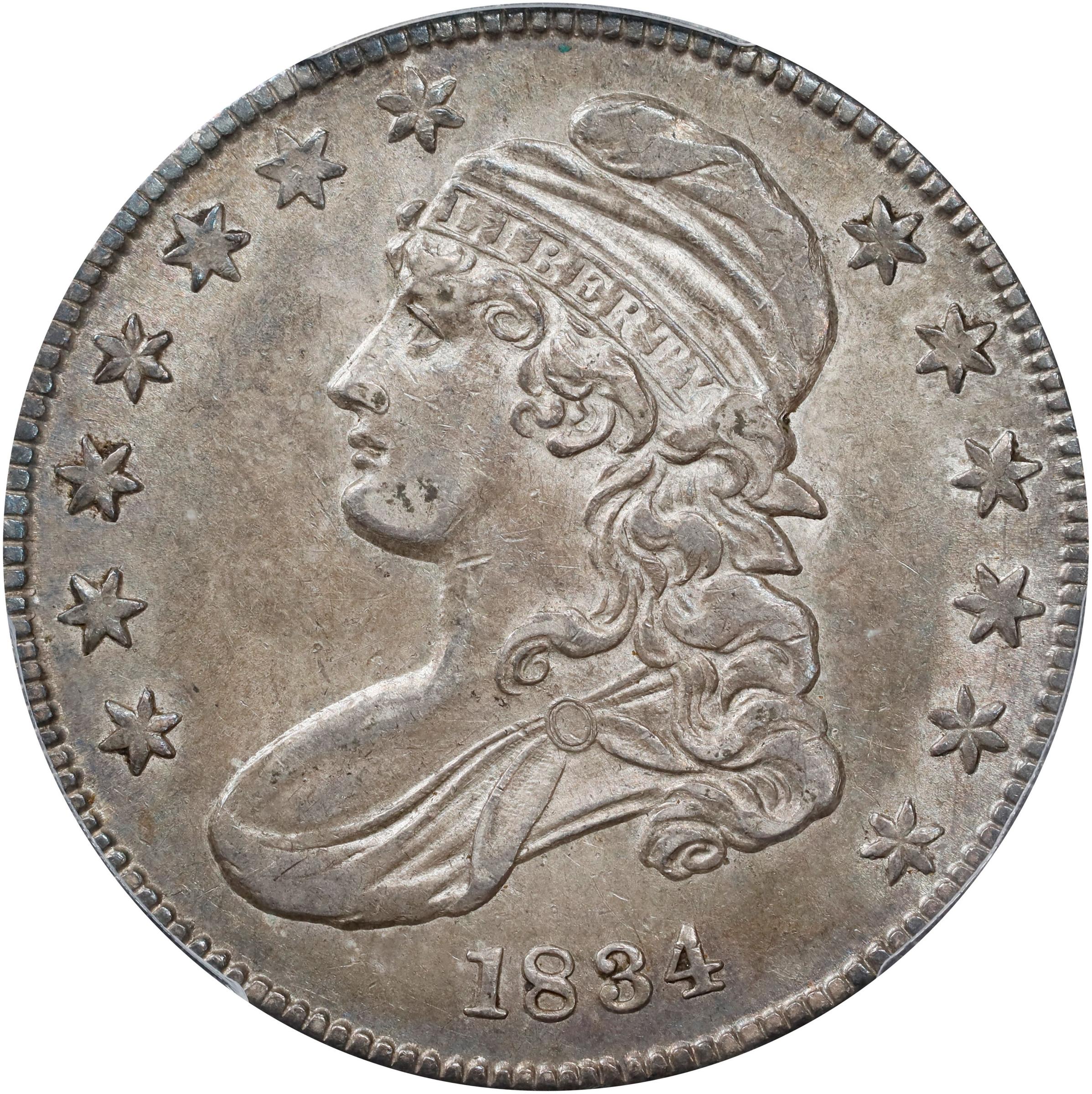 image for: 1834 Capped Bust Half Dollar. O-113. Rarity-1. Small Date, Small Letters. AU-53 (PCGS). CAC.