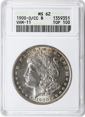 image for: 1900-O/CC Morgan Silver Dollar. VAM-11. Top 100 Variety. MS-62 (ANACS). OH.