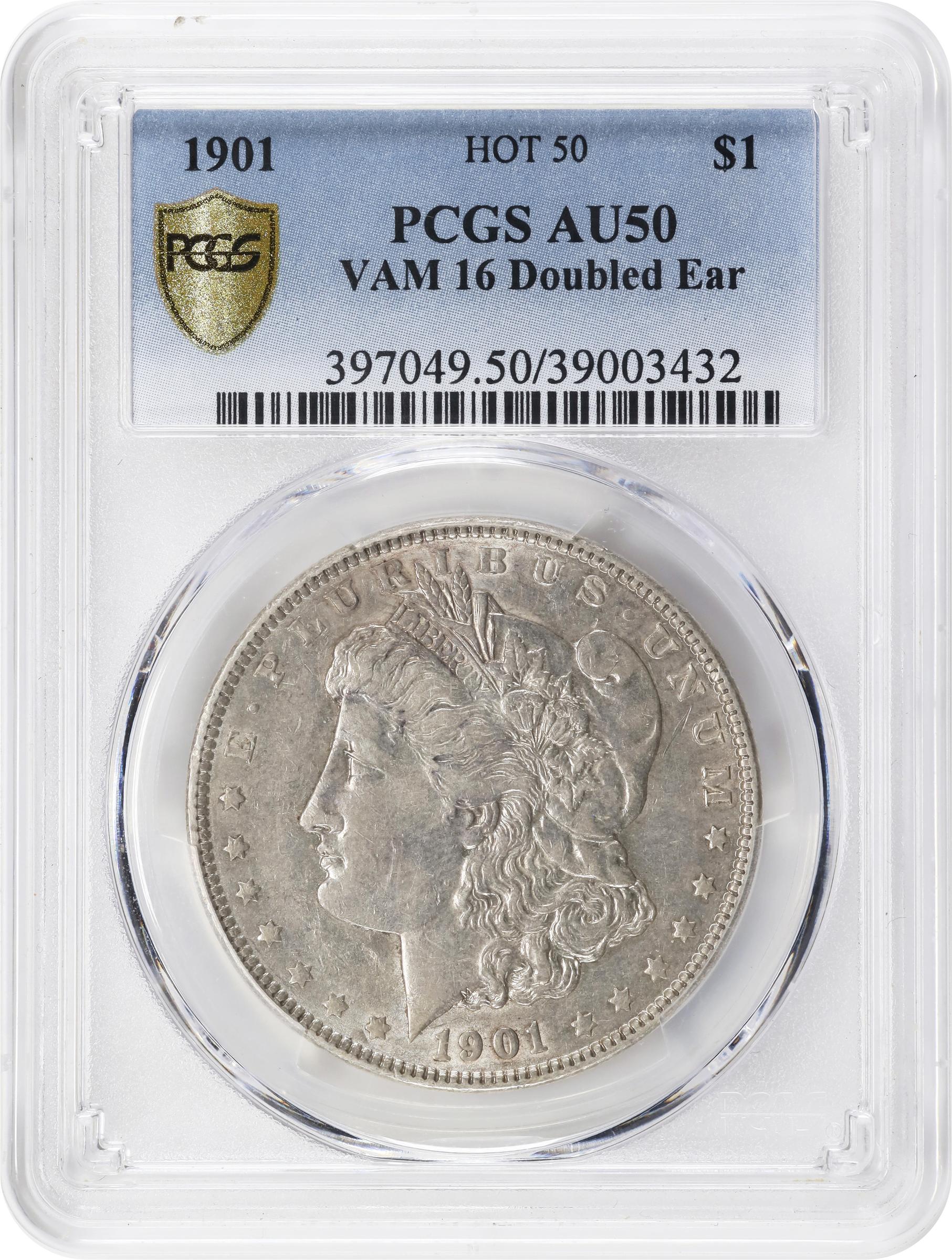 image for: 1901 Morgan Silver Dollar. VAM-16. Hot 50 Variety. Doubled Die Obverse. AU-50 (PCGS).