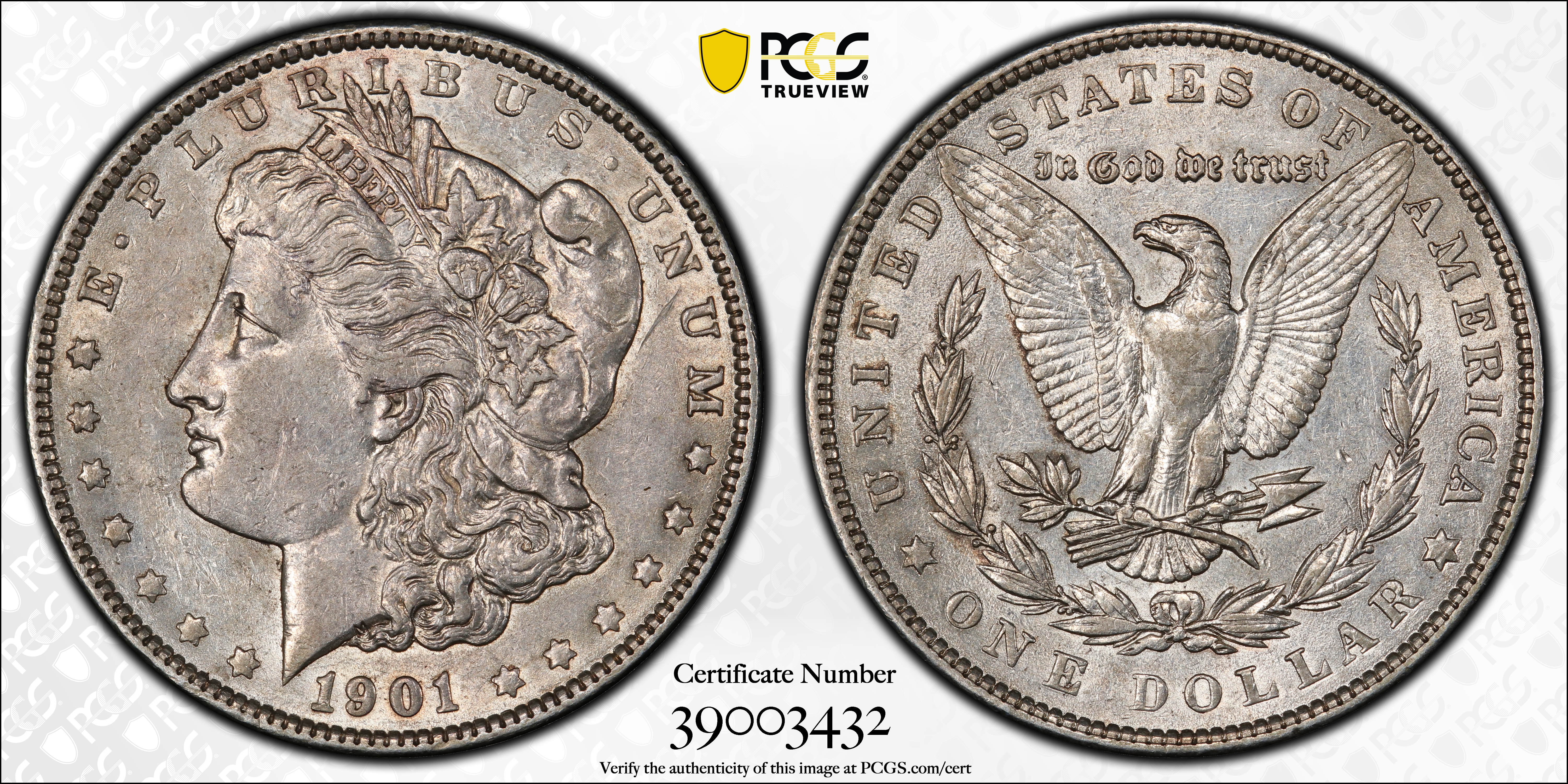 image for: 1901 Morgan Silver Dollar. VAM-16. Hot 50 Variety. Doubled Die Obverse. AU-50 (PCGS).