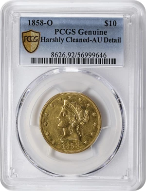 image for: 1858-O Liberty Head Eagle. Winter-1. AU Details--Harshly Cleaned (PCGS).