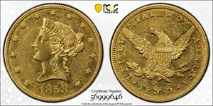 image for: 1858-O Liberty Head Eagle. Winter-1. AU Details--Harshly Cleaned (PCGS).