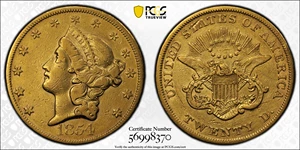 image for: 1854 Liberty Head Double Eagle. Large Date. EF Details--Cleaned (PCGS).