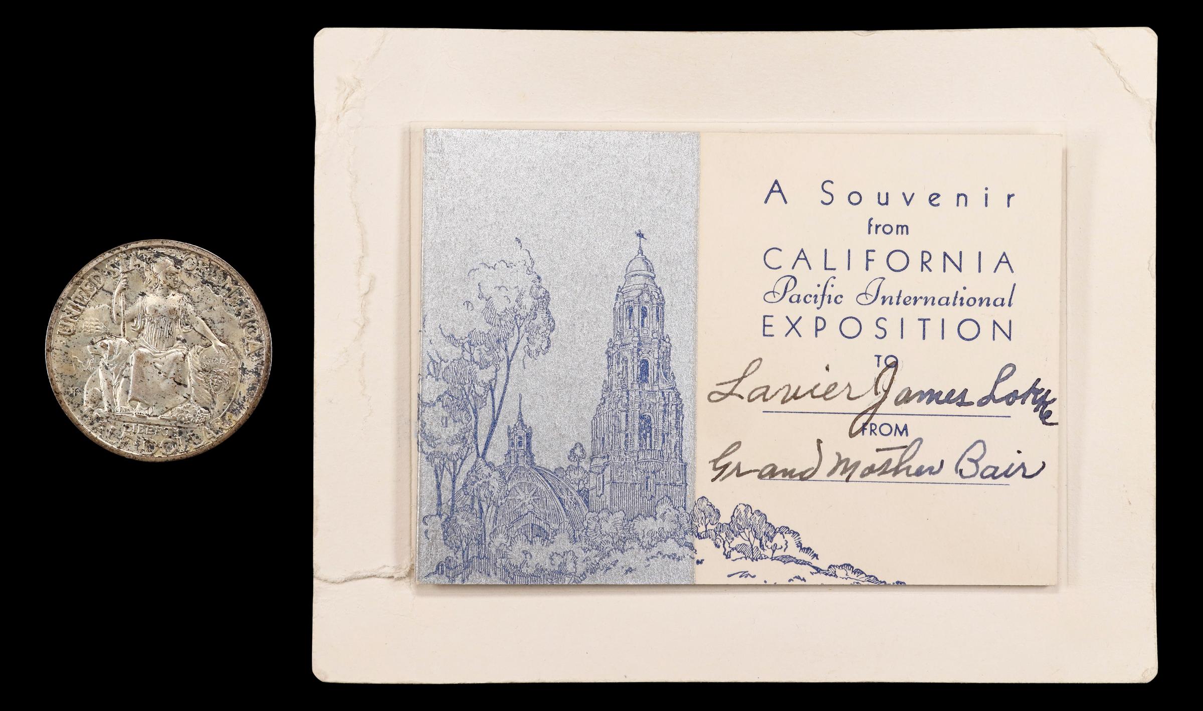 1935-S San Diego, California Pacific International Exposition, Choice Mint State (Uncertified), with original souvenir gift holder.