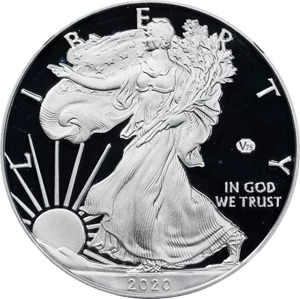 image for: 2020-W Silver Eagle. 75th Anniversary of the End of World War II V75 Privy Mark. Proof-70 Deep Cameo (NGC).