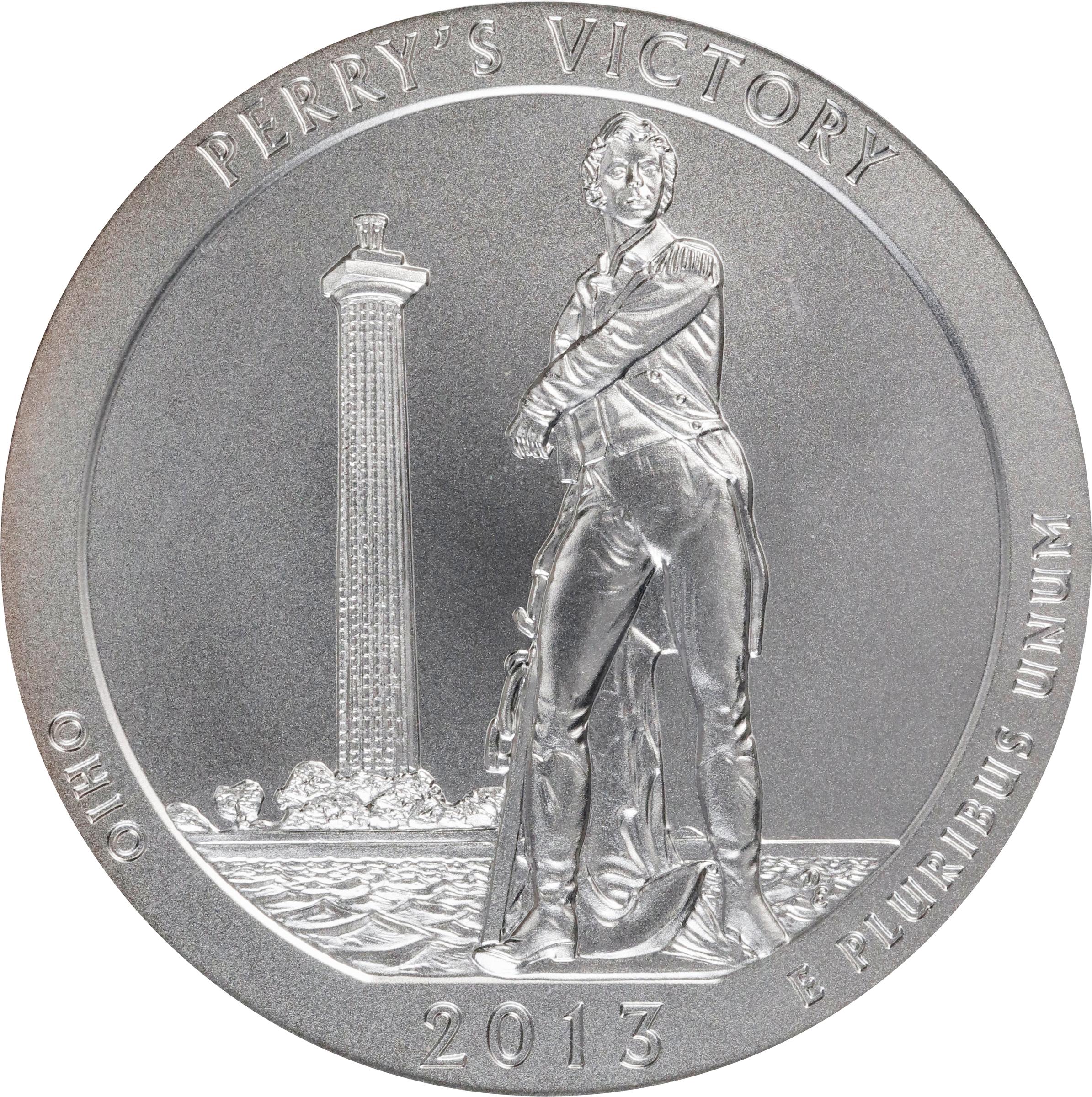 image for: 2013-P America the Beautiful Silver Bullion Coin. Perry's Victory and International Peace Memorial. First Strike. Specimen-70 (PCGS). 12th Chief Mint Engraver John M. Mercanti Signature.