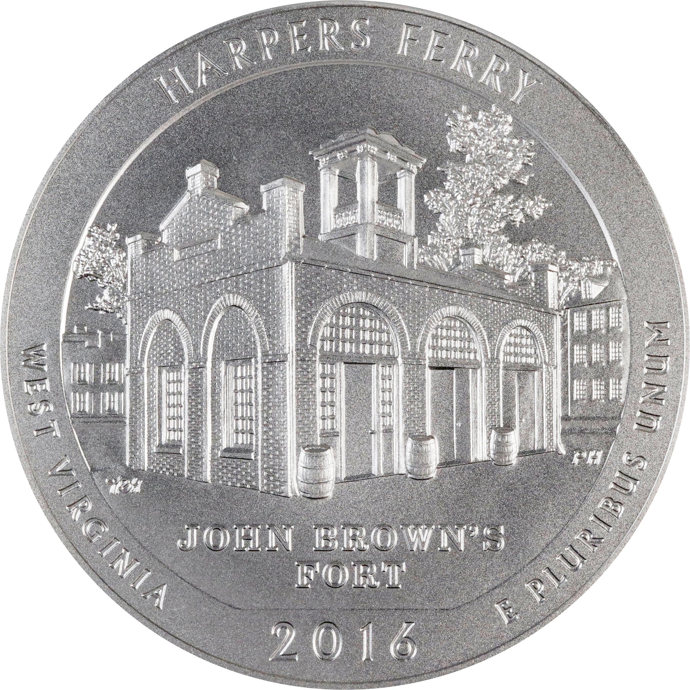 image for: 2016-P America the Beautiful Silver Bullion Coin. Harpers Ferry National Historic Park. First Day of Issue. Specimen-70 (PCGS).