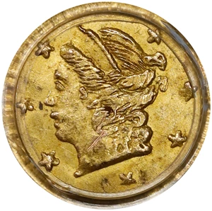 image for: 1868 Round 25 Cents. BG-806. Rarity-3. Liberty Head. MS-63 (PCGS).