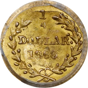 image for: 1868 Round 25 Cents. BG-806. Rarity-3. Liberty Head. MS-63 (PCGS).