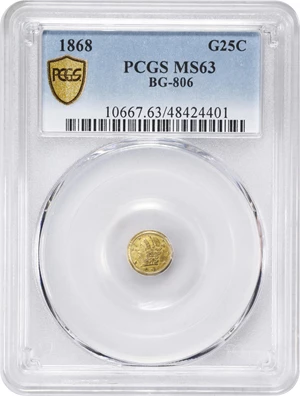 image for: 1868 Round 25 Cents. BG-806. Rarity-3. Liberty Head. MS-63 (PCGS).
