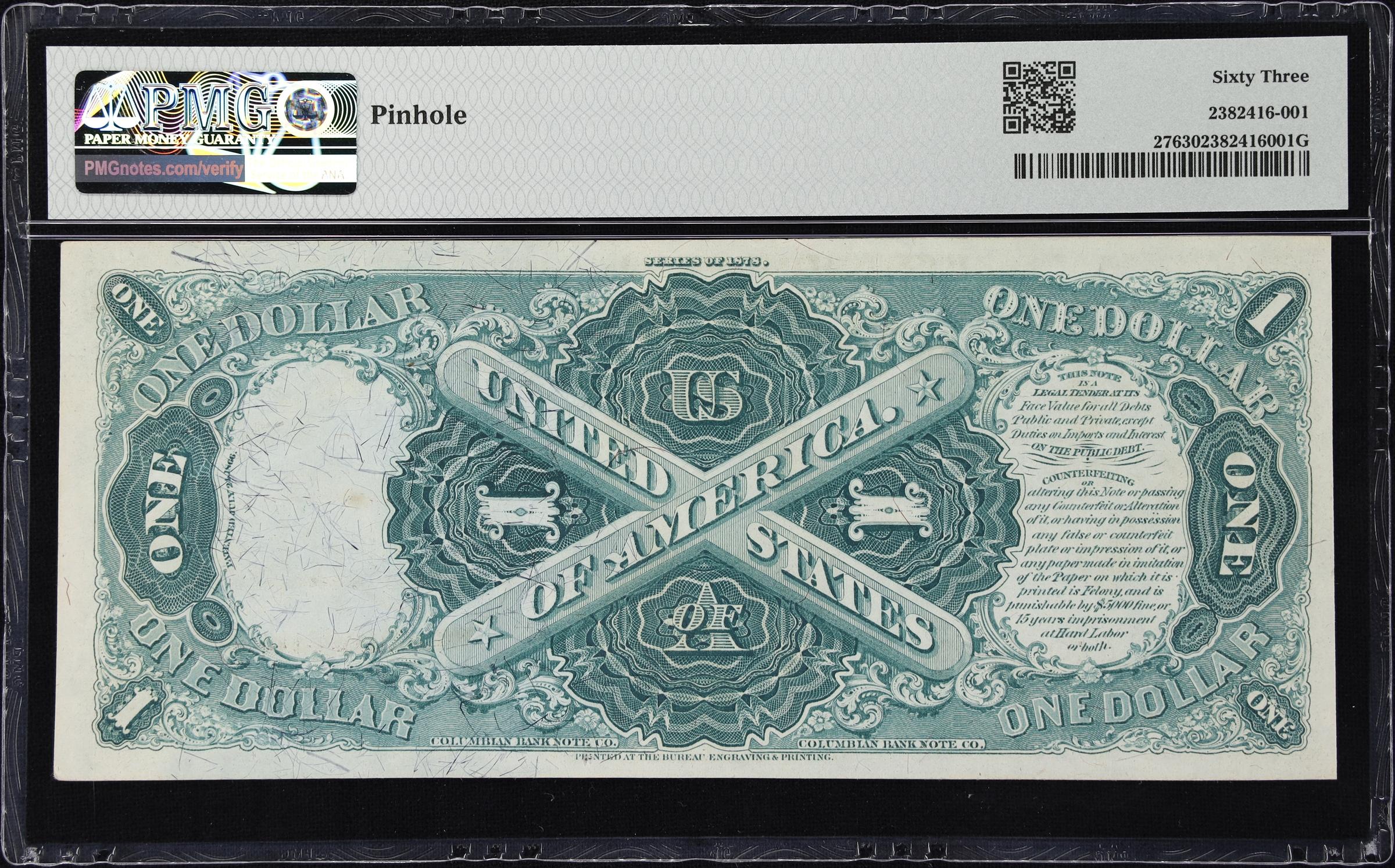 image for: Fr. 27. 1878 $1 Legal Tender Note. PMG Choice Uncirculated 63.