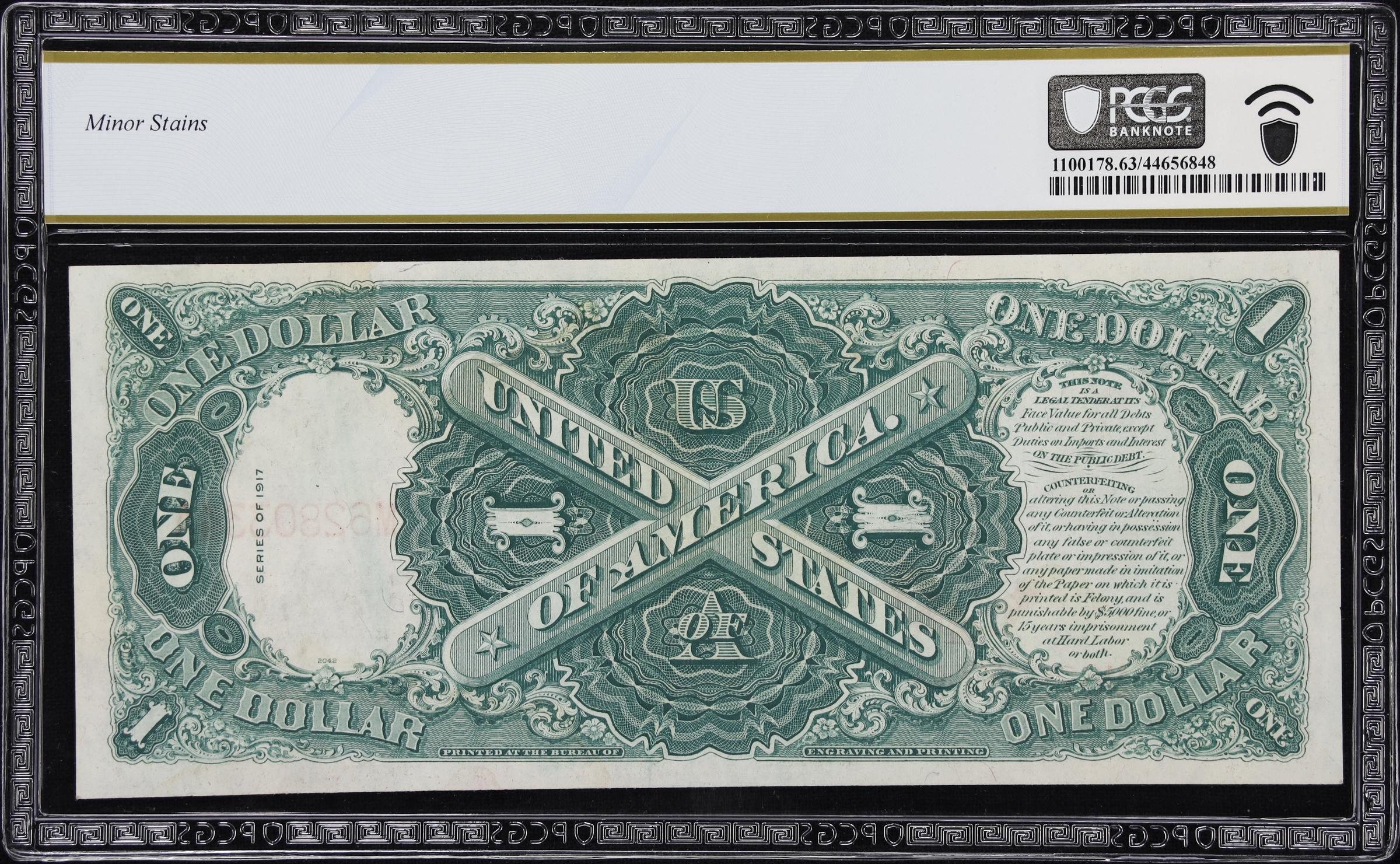 image for: Fr. 38m. 1917 $1 Legal Tender Note. Mule. PCGS Banknote Choice Uncirculated 63.