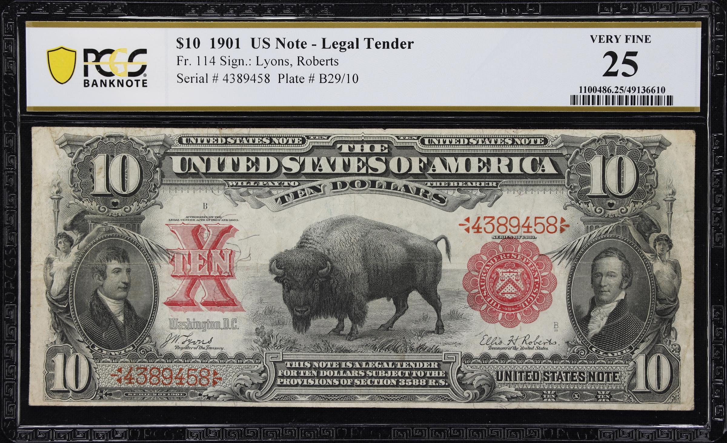 image for: Fr. 114. 1901 $10 Legal Tender Note. PCGS Banknote Very Fine 25.
