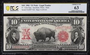 image for: Fr. 122m. 1901 $10 Legal Tender Note. Mule. PCGS Banknote Choice Uncirculated 63.