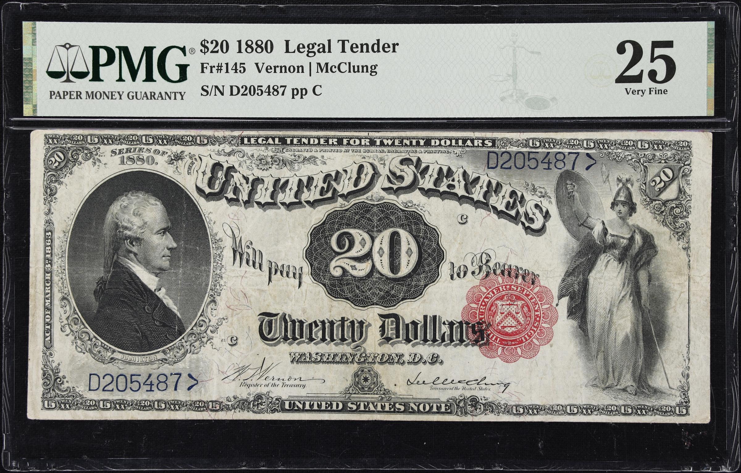 image for: Fr. 145. 1880 $20 Legal Tender Note. PMG Very Fine 25.