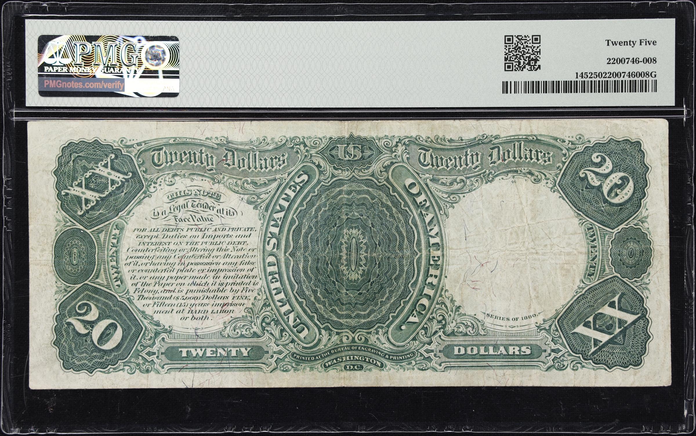 image for: Fr. 145. 1880 $20 Legal Tender Note. PMG Very Fine 25.