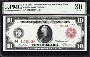 image for: Fr. 893a. 1914 Red Seal $10 Federal Reserve Note. New York. PMG Very Fine 30.