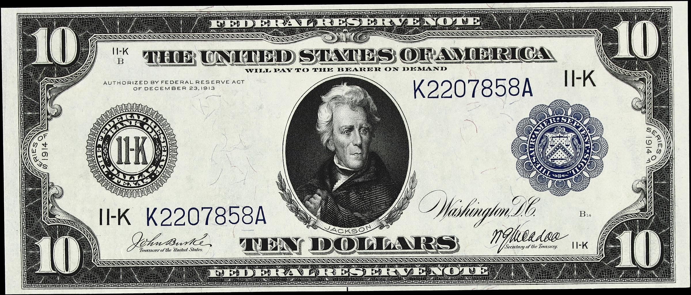 image for: Fr. 944. 1914 $10 Federal Reserve Note. Dallas. Very Fine to Extremely Fine.