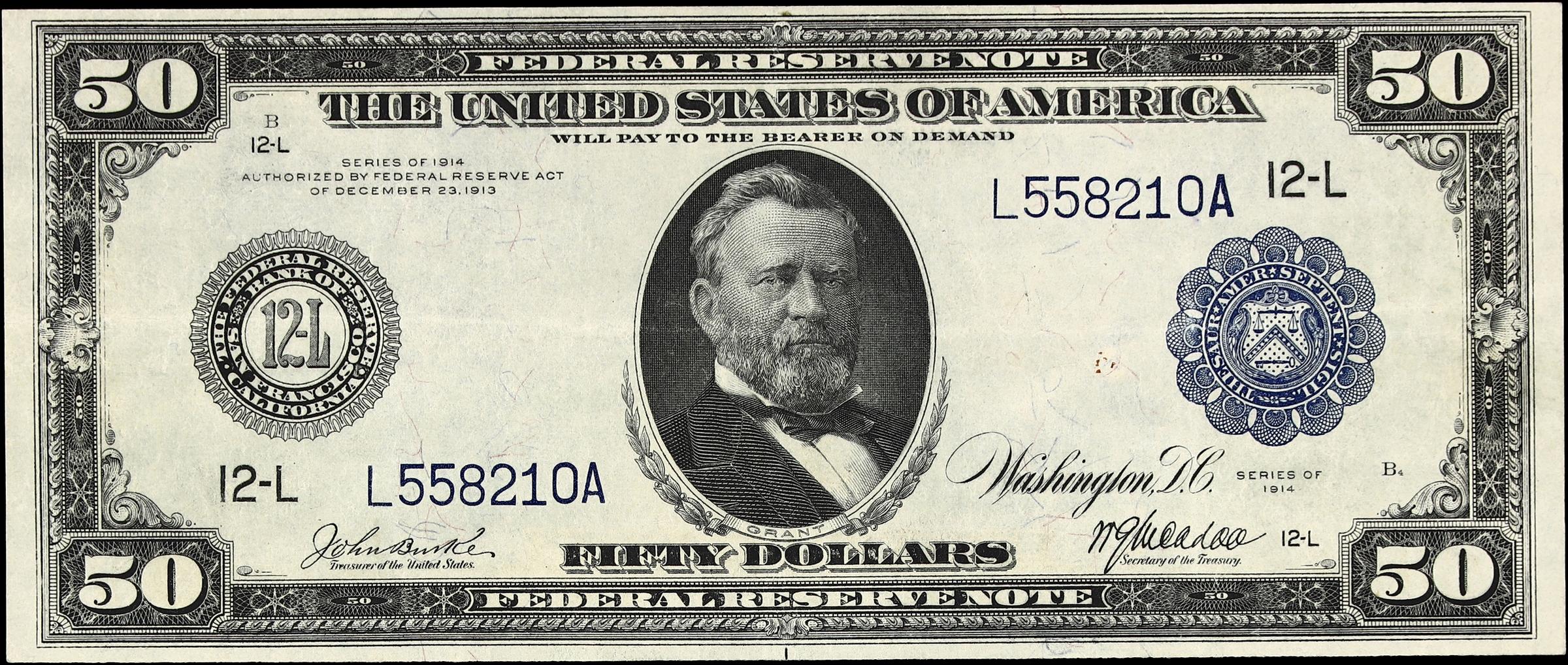 image for: Fr. 1068. 1914 $50 Federal Reserve Note. San Francisco. Very Fine.