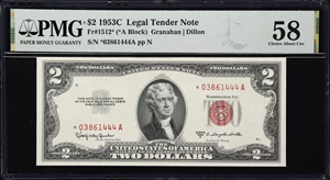 image for: Fr. 1512*. 1953C $2 Legal Tender Star Note. PMG Choice About Uncirculated 58.