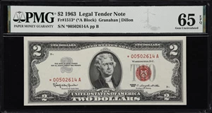 image for: Fr. 1513*. 1963 $2 Legal Tender Star Note. PMG Gem Uncirculated 65 EPQ.