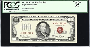 image for: Fr. 1550*. 1966 $100 Legal Tender Star Note. PCGS Currency Very Fine 35.
