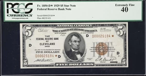 image for: Fr. 1850-D*. 1929 $5 Federal Reserve Bank Star Note. Cleveland. PCGS Currency Extremely Fine 40.