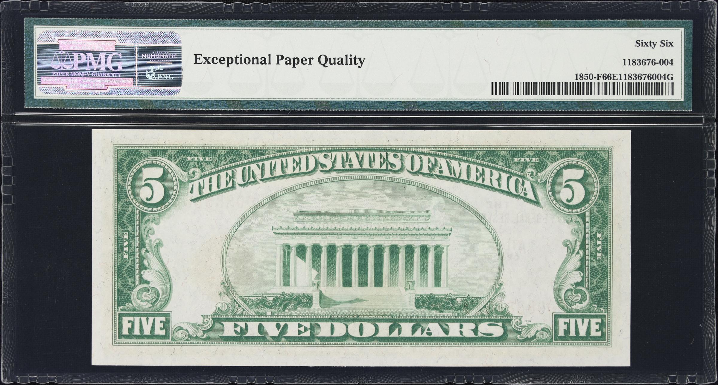 image for: Fr. 1850-F. 1929 $5 Federal Reserve Bank Note. Atlanta. PMG Gem Uncirculated 66 EPQ.